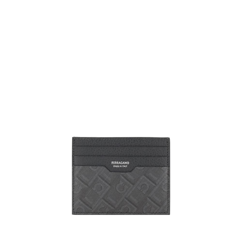 Gray Leather Wallet with Embossed Monogram