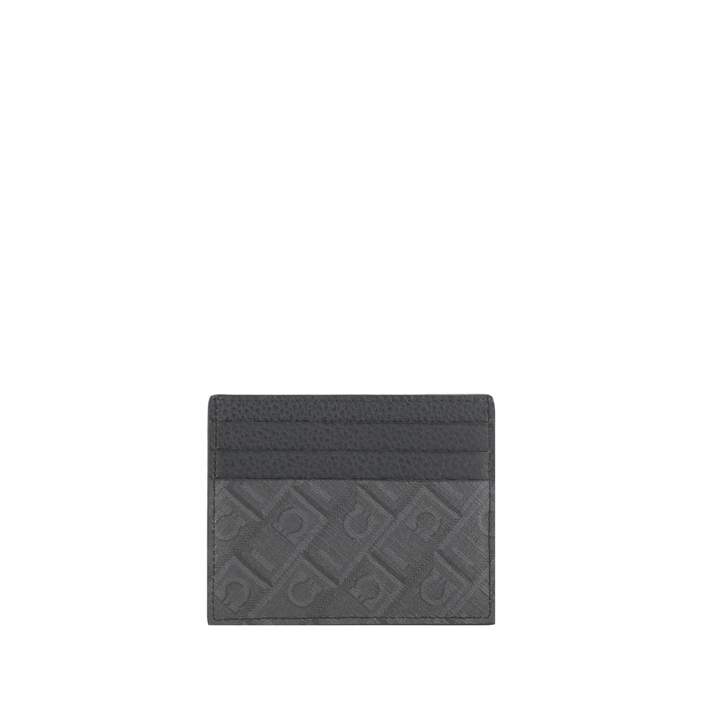 Gray Leather Wallet with Embossed Monogram