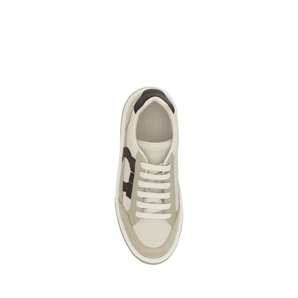 Mehrfarbige Leder-Plateausneaker mit Gancini-Detail