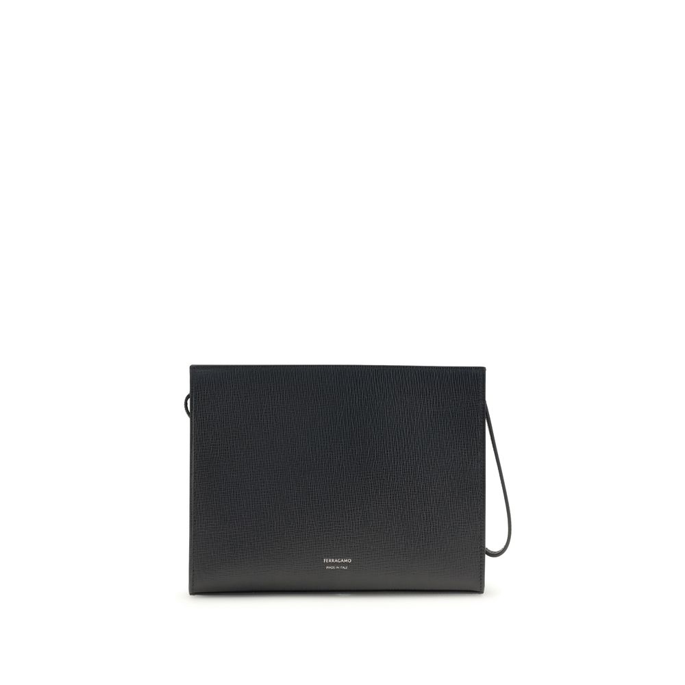 Schwarze Gancini-Beuteltasche aus Leder mit Magnetverschluss
