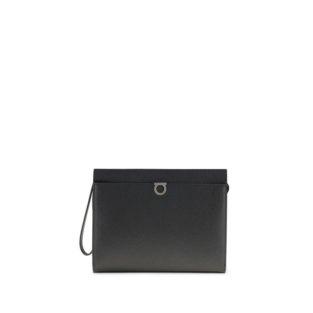 Schwarze Gancini-Beuteltasche aus Leder mit Magnetverschluss