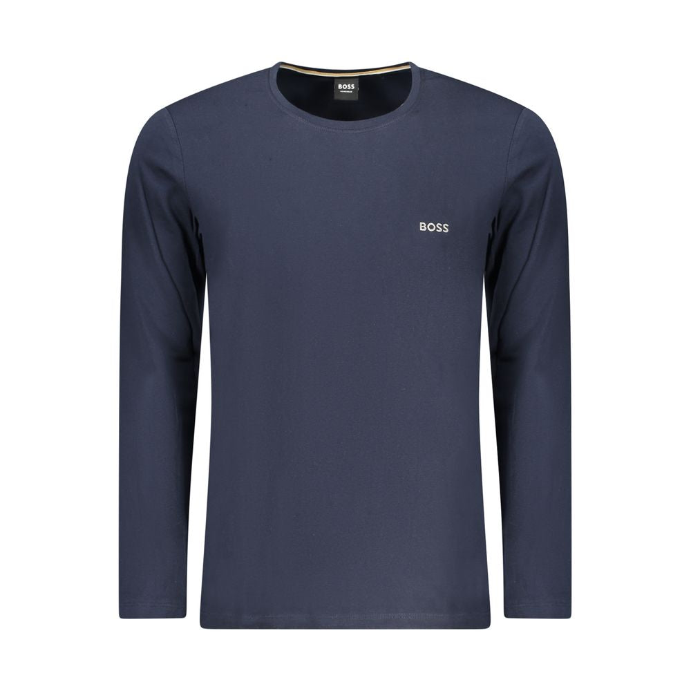 Blue Cotton Long-Sleeve T-Shirt with Embroidery