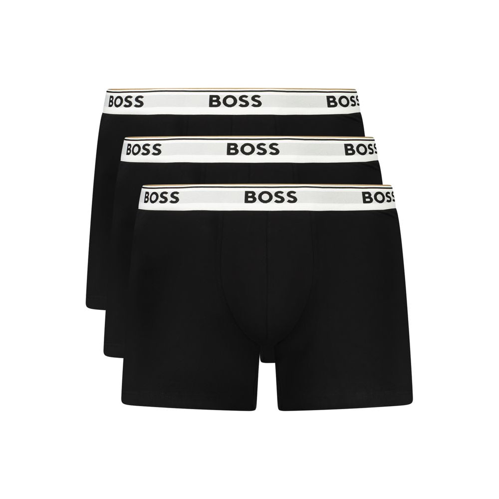 Black Cotton Boxer with Logo Waistband