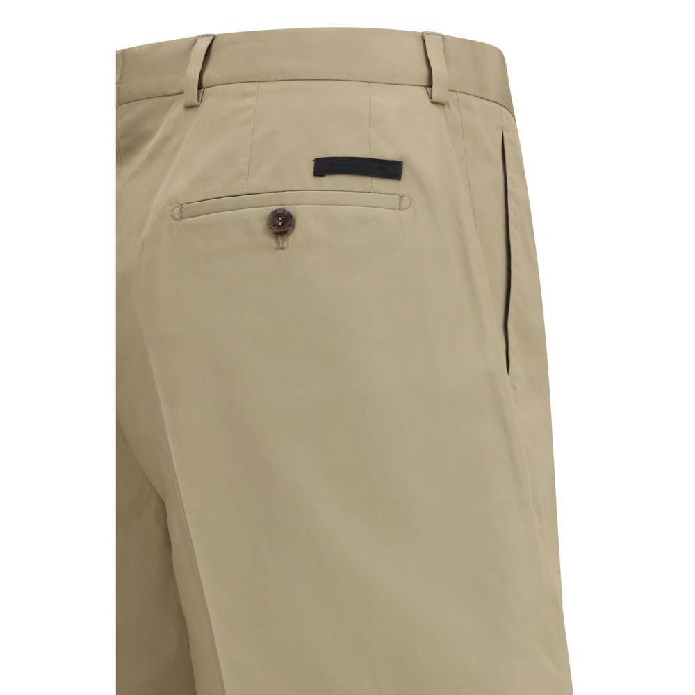 Beige Cotton Bermuda Shorts with Tailored Waistband