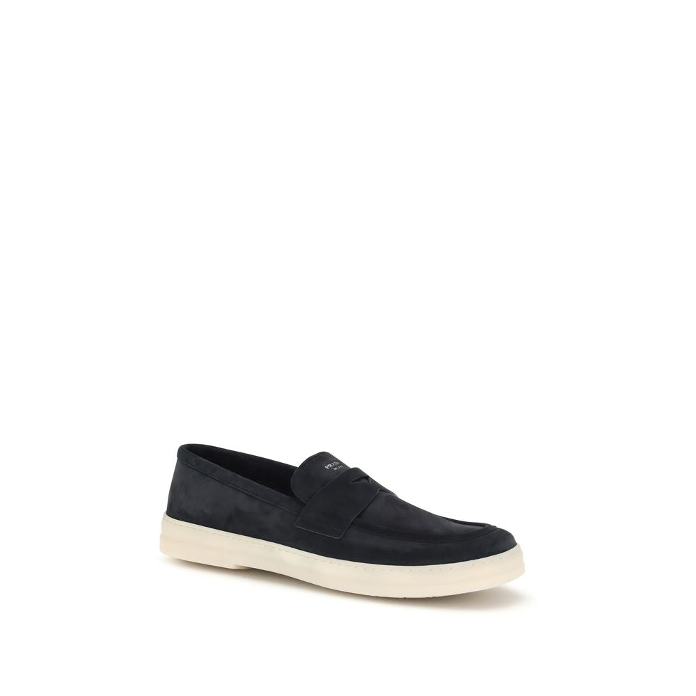 Blaue Leder-Slipper mit Logo-Detail