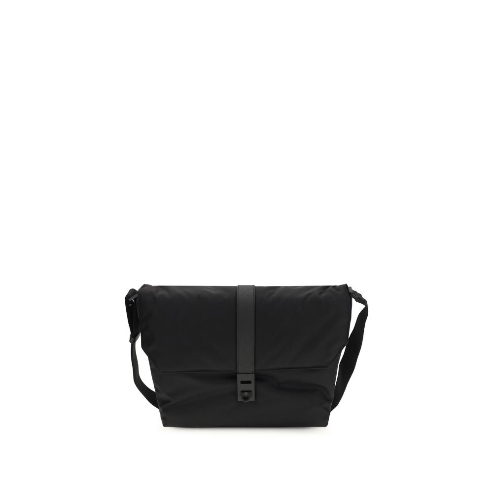 Schwarze Schultertasche aus Synthetik mit Gancini-Drehverschluss