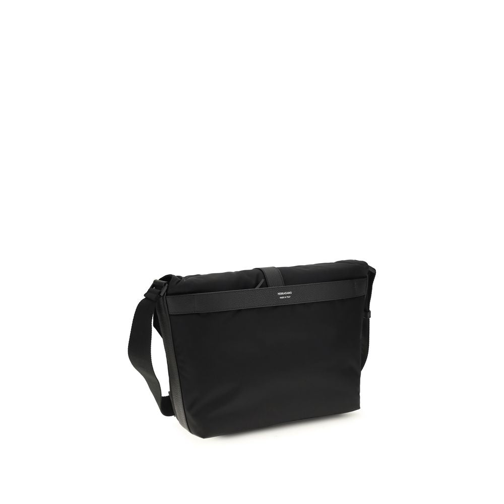 Black Synthetic Shoulder Bag with Signature Gancini Lock