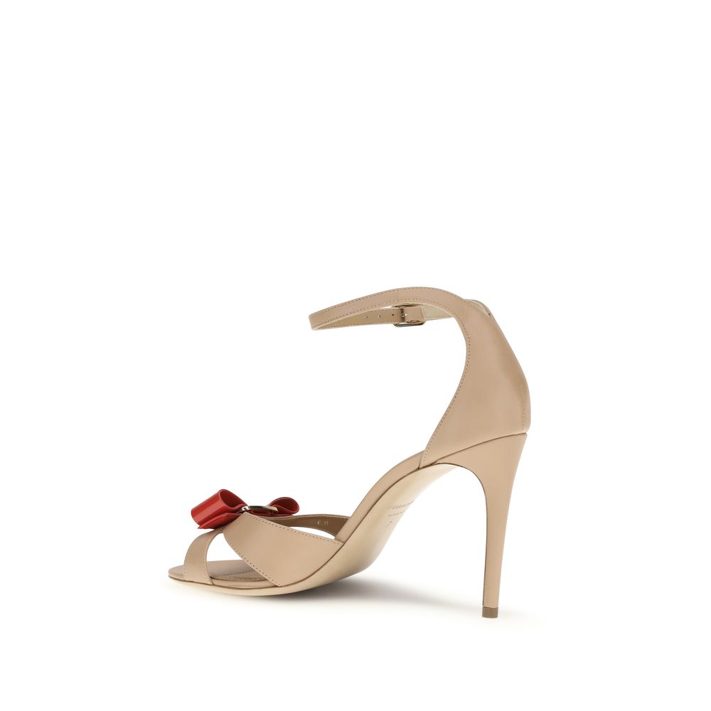 Beige Leather Vara Bow Stiletto Heel Sandals