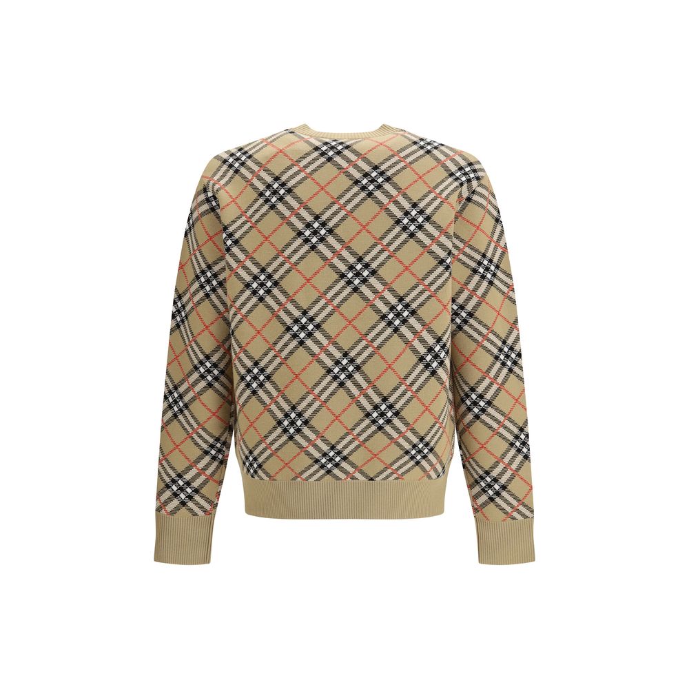 Beige Wollpullover mit Hahnentrittmuster und Rippenbündchen