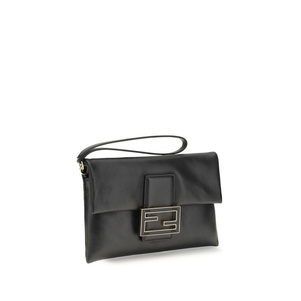 Black Leather Clutch Bag with FF Closure