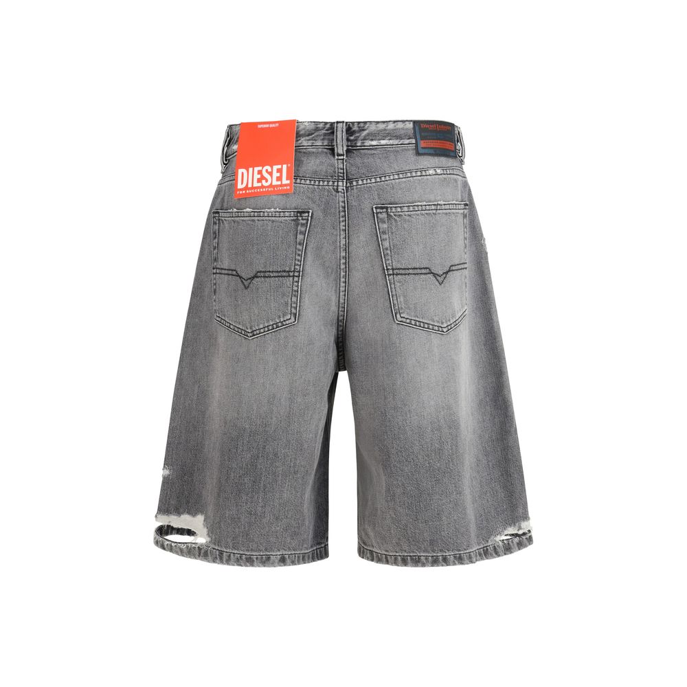 Graue Baumwolldenim-Bermudashorts mit Destroyed-Details