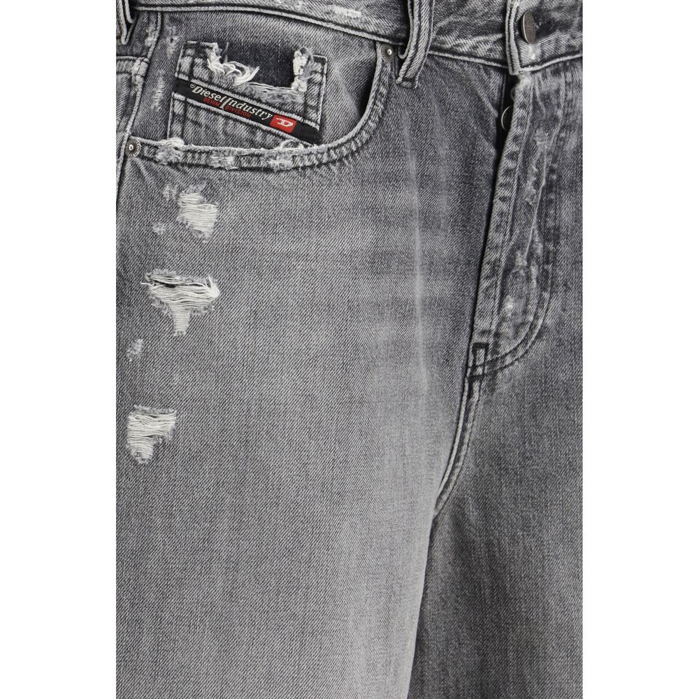 Gray Cotton Denim Bermuda Shorts with Distressed Details