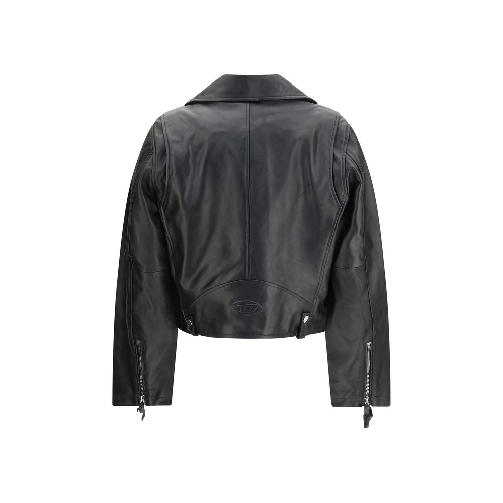 Schwarze Lederjacke mit asymmetrischer Vorderseite und Reißverschlüssen