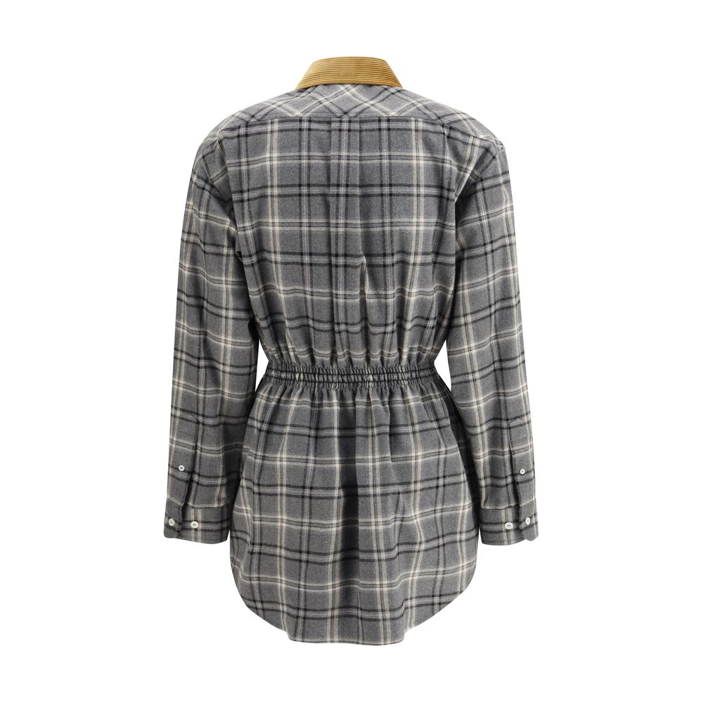 Gray Cotton Mini Dress with Velvet Collar