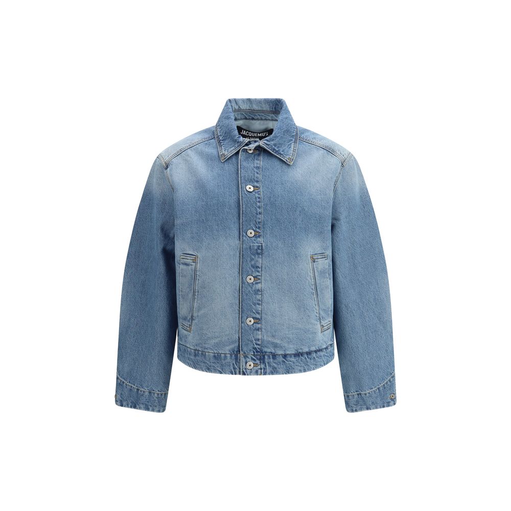 Blaue Synthetik-Jeansjacke mit Knopfverschluss