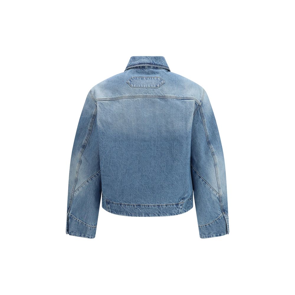 Blaue Synthetik-Jeansjacke mit Knopfverschluss