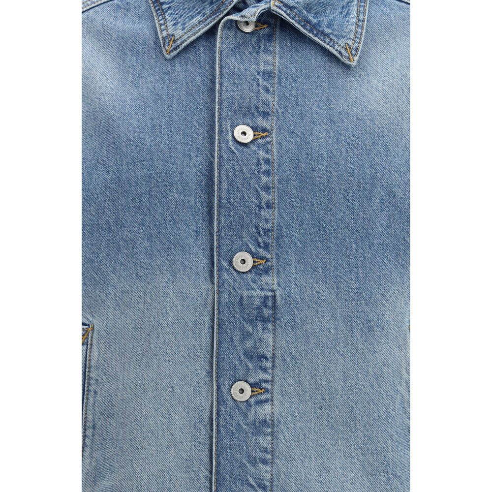 Blue Synthetic Denim Jacket with Button Closure