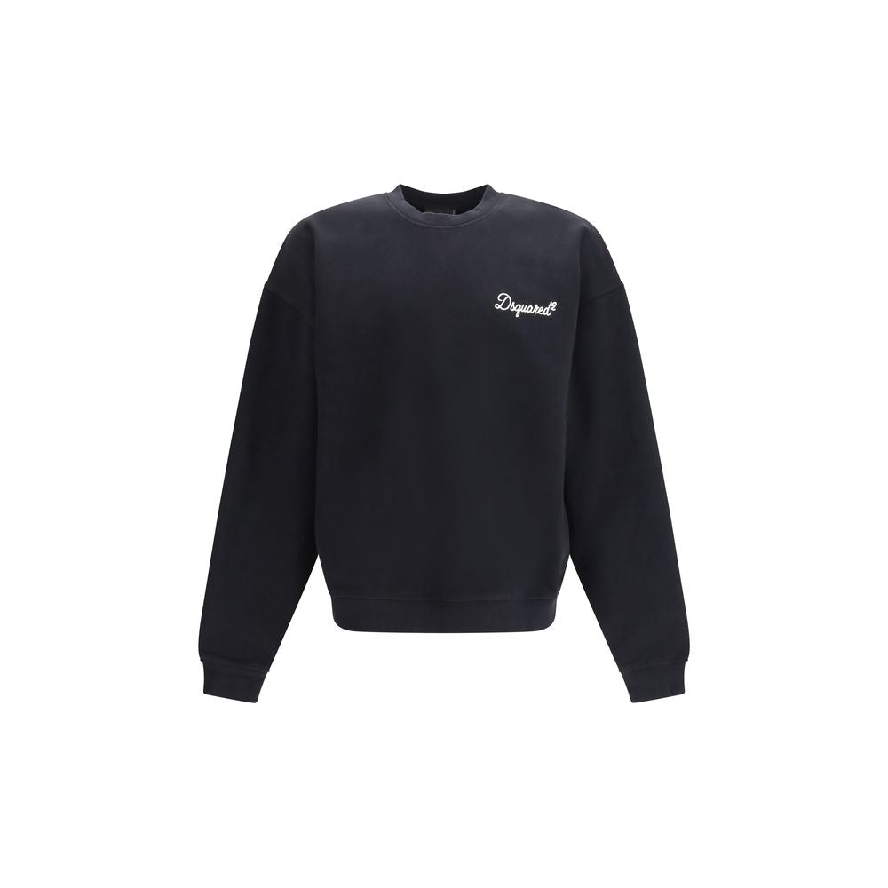Schwarzes Baumwoll-Sweatshirt mit Logo-Stickerei