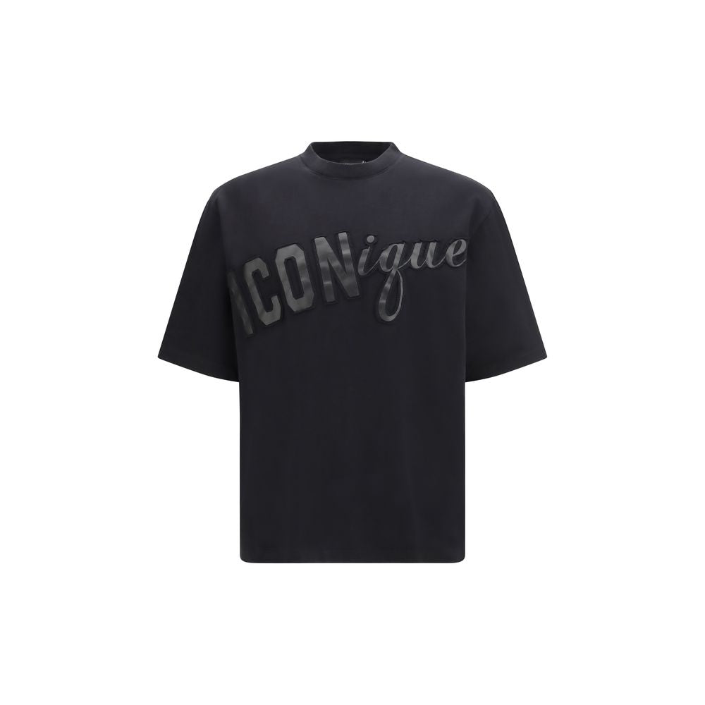 Schwarzes Baumwoll-T-Shirt mit Logo-Print