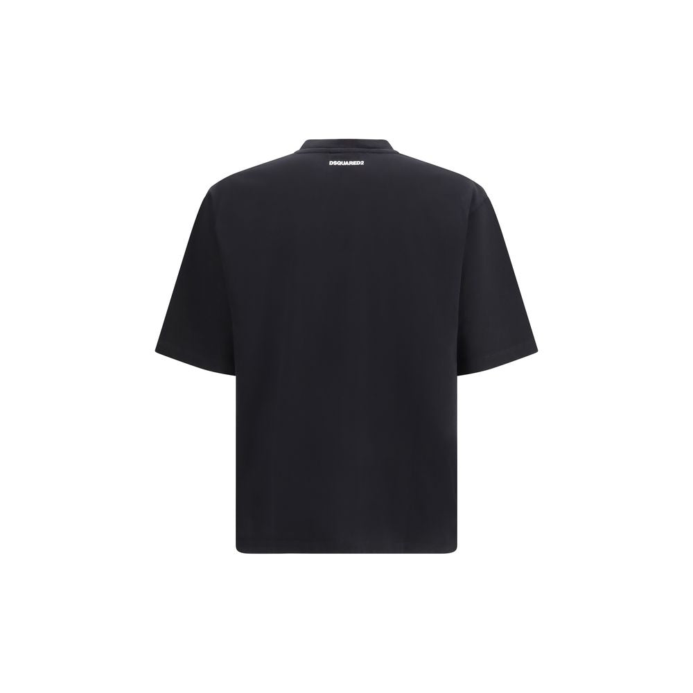 Schwarzes Baumwoll-T-Shirt mit Logo-Print