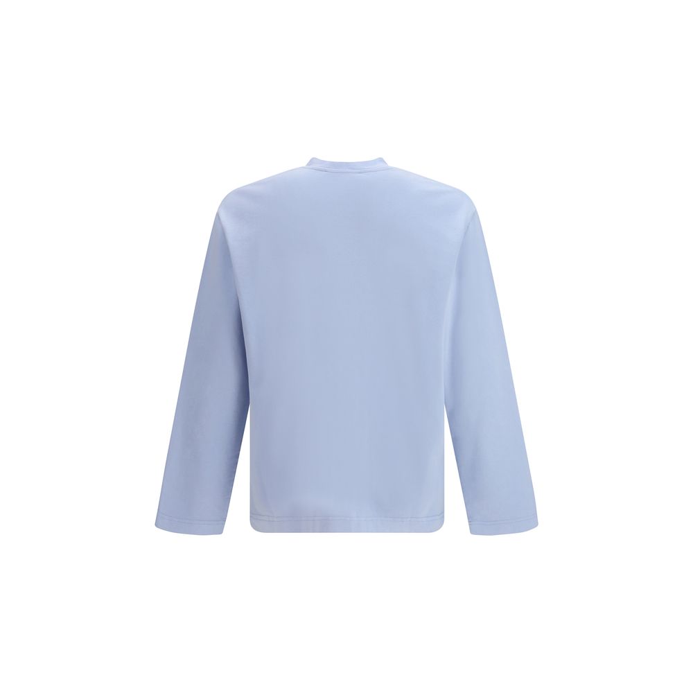 Blue Cotton Long Sleeve T-Shirt with Embroidered Logo