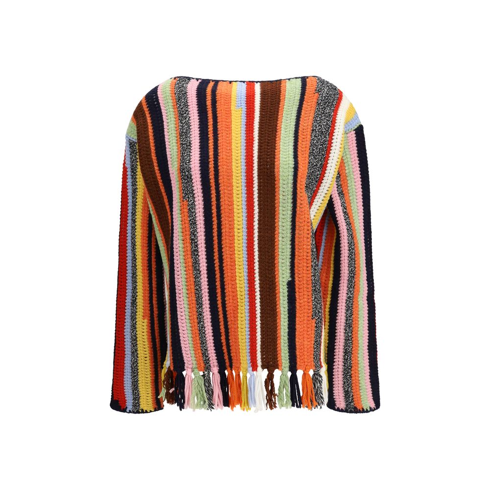 Multicolor Wool and Cashmere Sweater with Fringe Detail