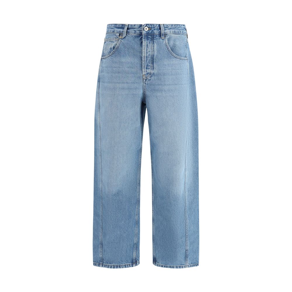Blue Synthetic Denim Jeans with Wide Legs