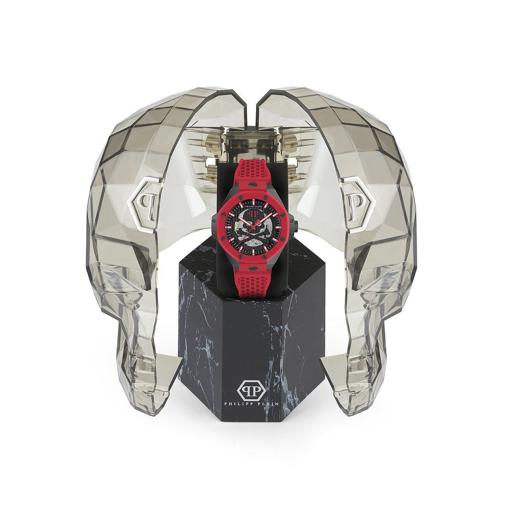 Black and Red Synthetic Sport Watch with Skeleton Dial