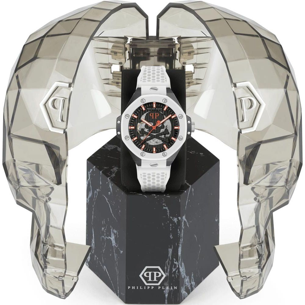 White Synthetic Watch with Black Dial Luxury Design