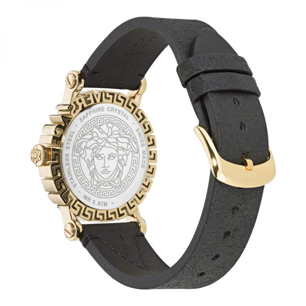 Schwarze Pelz-Armbanduhr mit goldenem Gehäuse