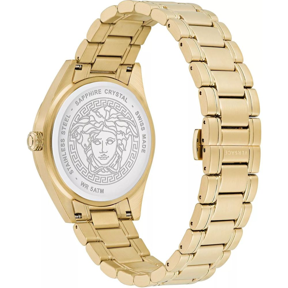 Gold Dress Watch with Black Dial and Synthetic Band