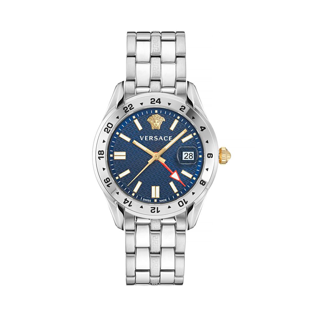 Gray Dress Watch with Blue Dial and GMT Function