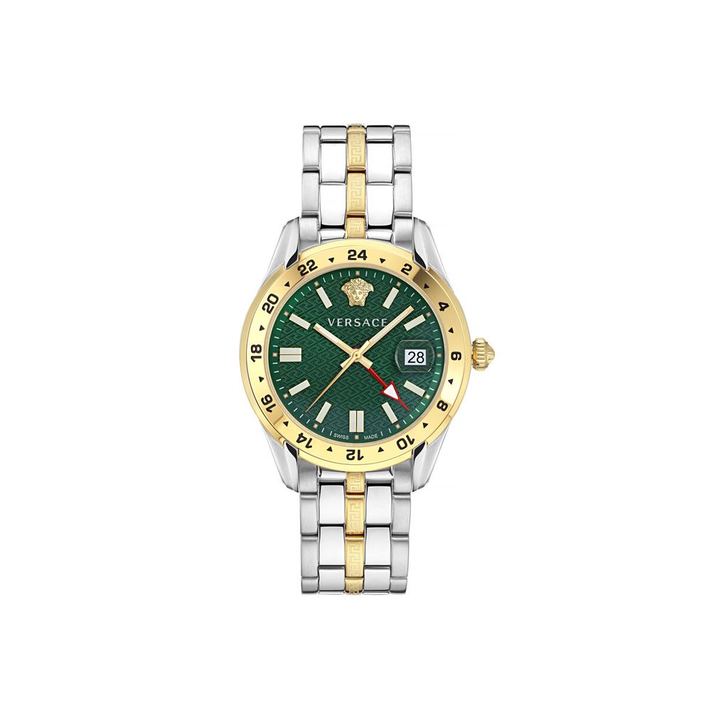 Gray Dress Watch with Green Dial and GMT Function