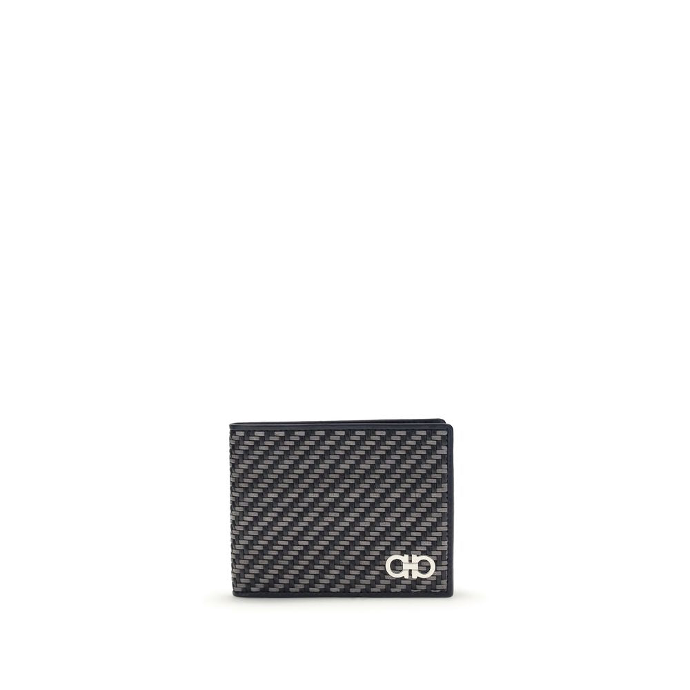 Gray Leather Wallet with Woven Detail