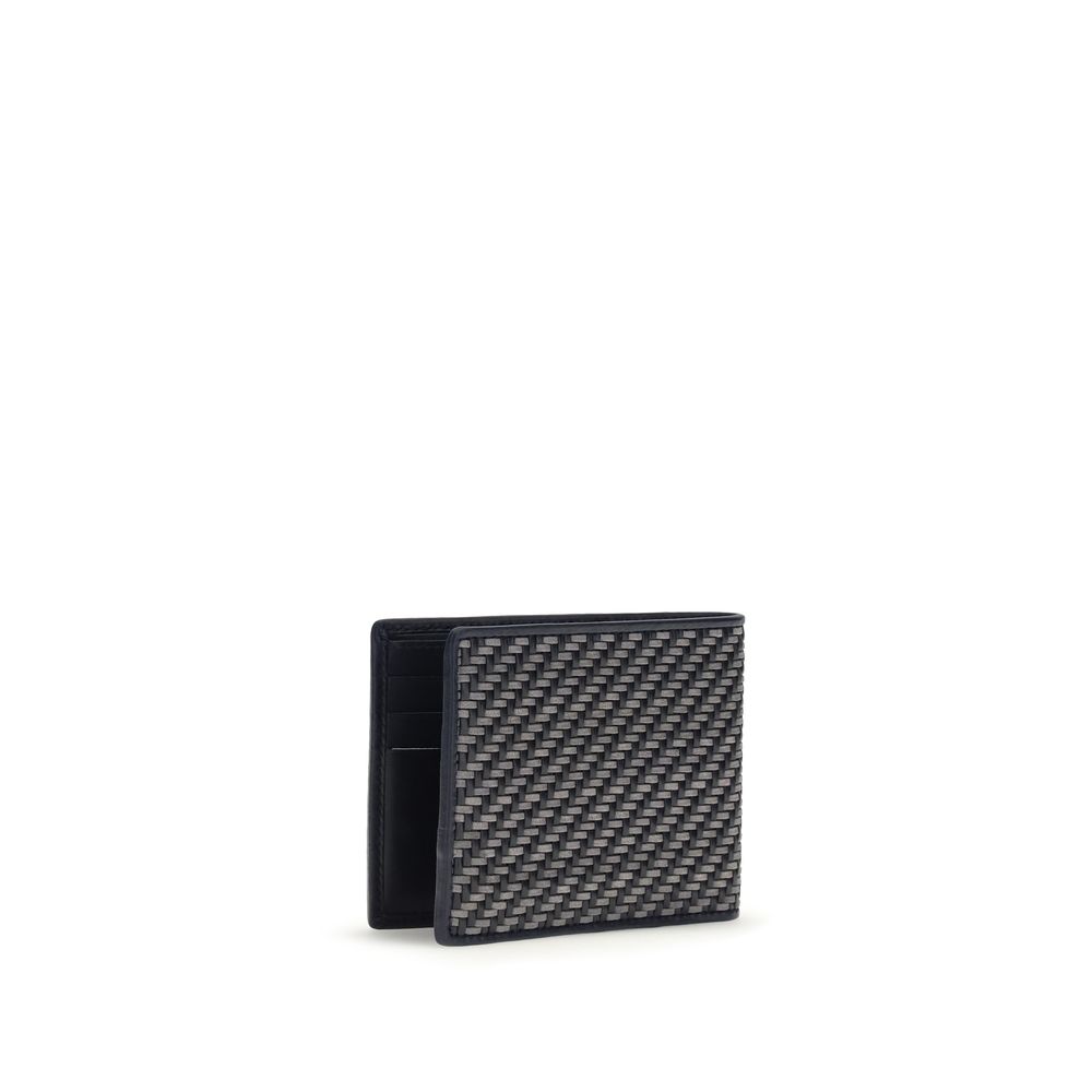 Gray Leather Wallet with Woven Detail