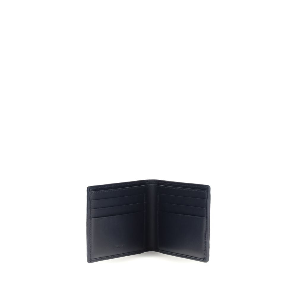 Gray Leather Wallet with Woven Leather Detail