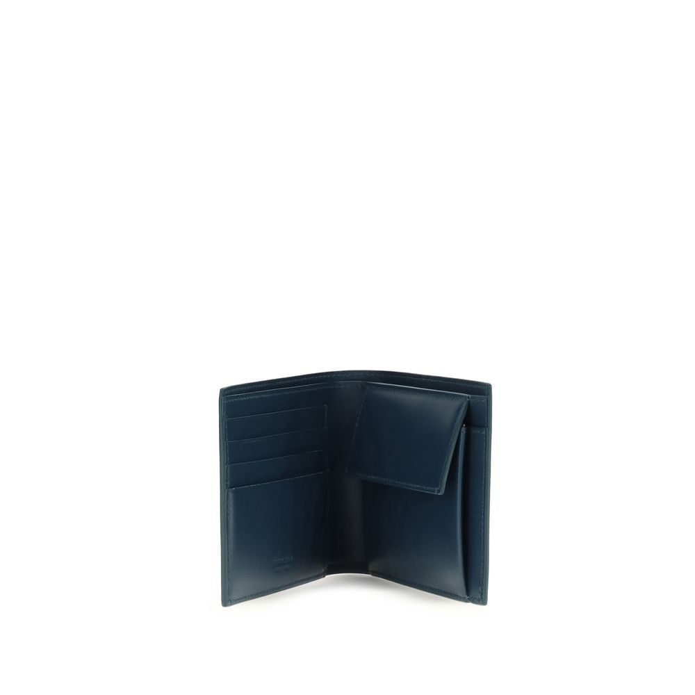 Blue Leather Wallet with Silver Logo Detail