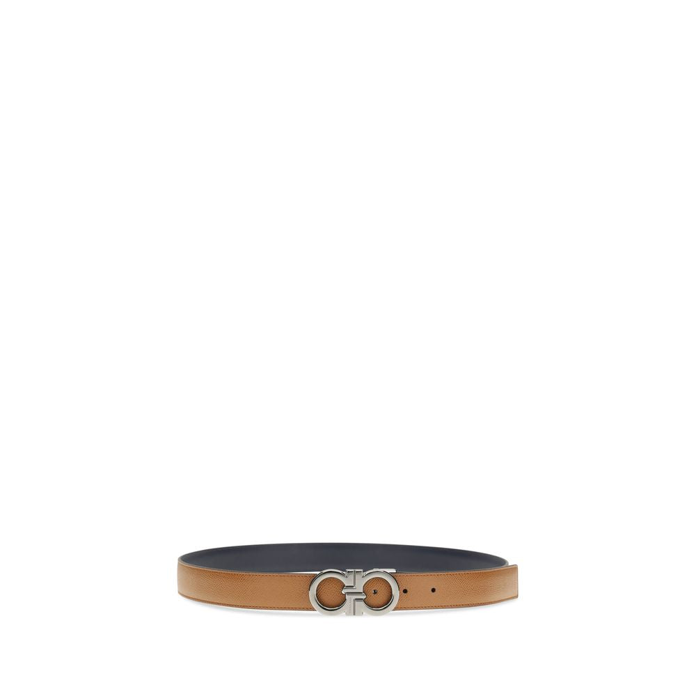 Brown Leather Reversible Adjustable Belt with Gancini Buckle