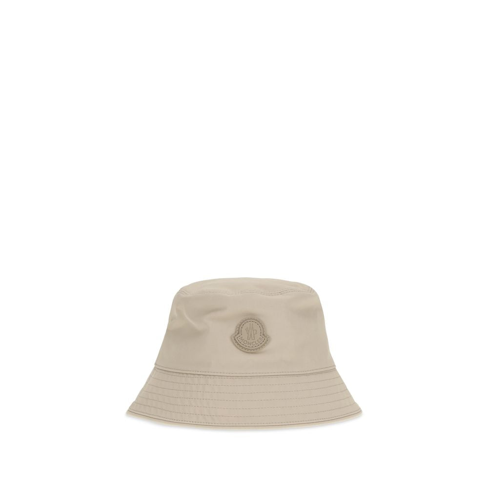 Beige Bucket Hat with Leather-Trimmed Visor