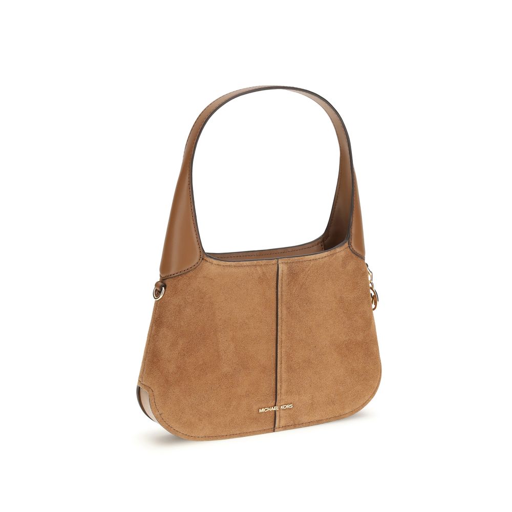 Beige Leather Shoulder Bag with Gold-Tone Details