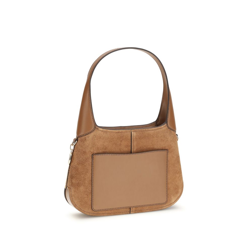 Beige Leather Shoulder Bag with Gold-Tone Hardware