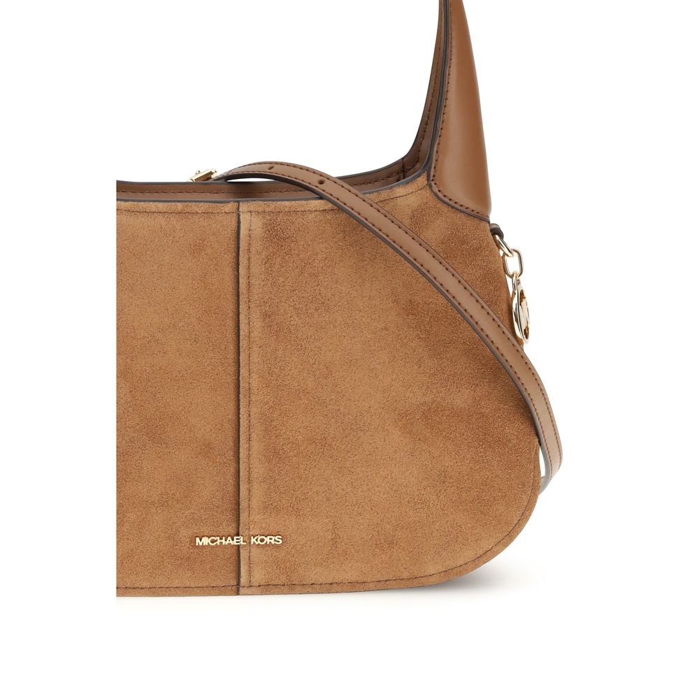 Beige Leather Shoulder Bag with Gold-Tone Hardware