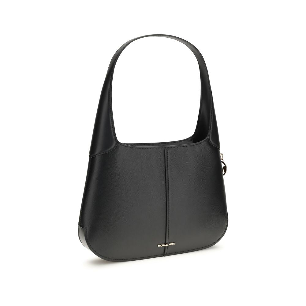 Black Leather Alice Shoulder Bag with Zipper Closure