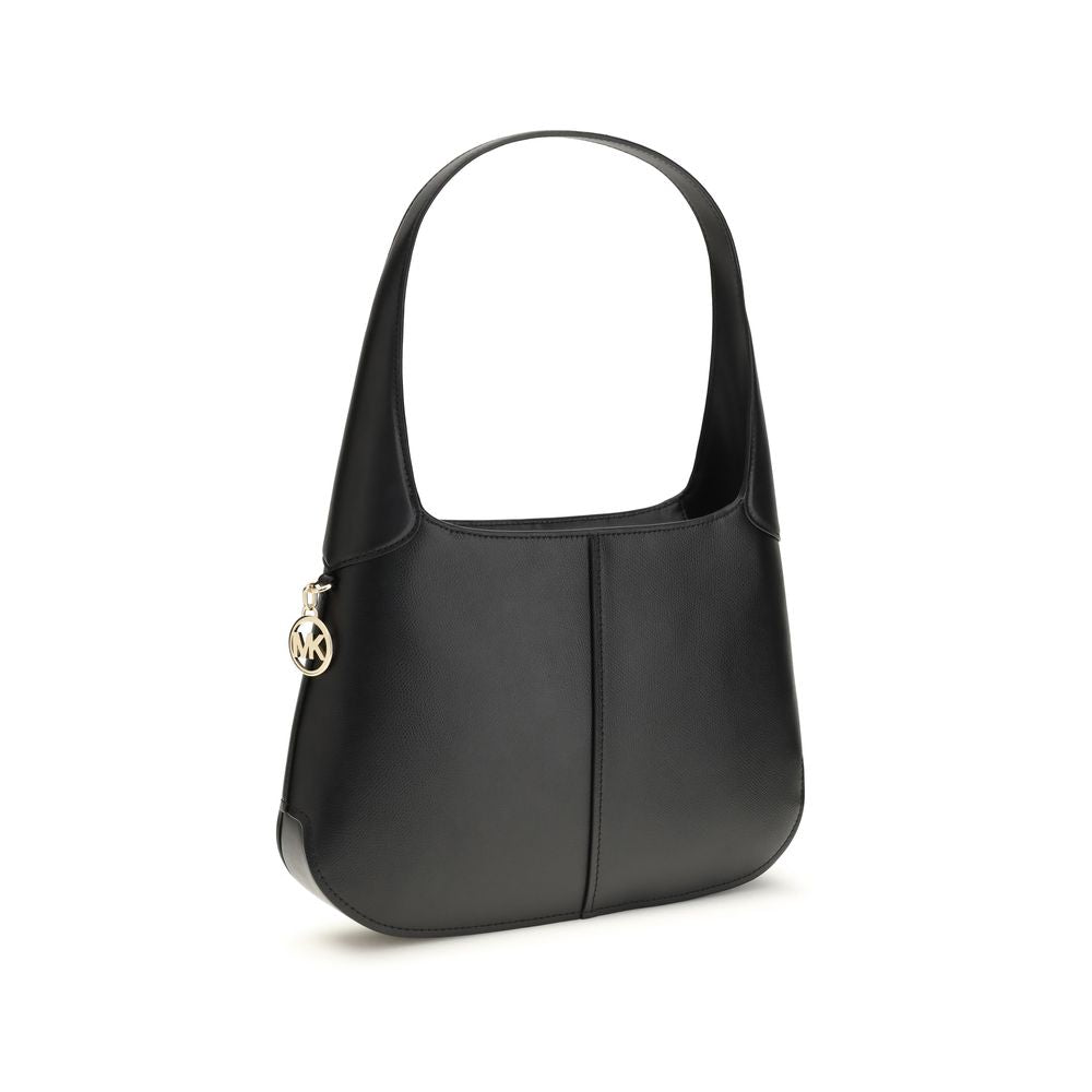 Black Leather Alice Shoulder Bag with Zipper Closure