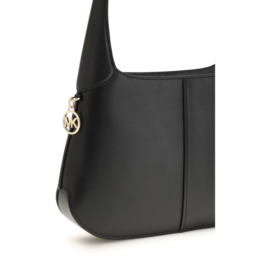Black Leather Alice Shoulder Bag with Zipper Closure