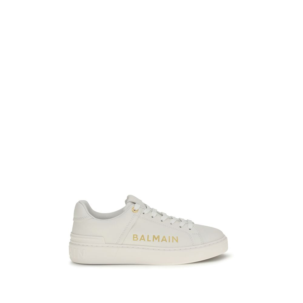 White Leather Low Top Sneakers by Balmain