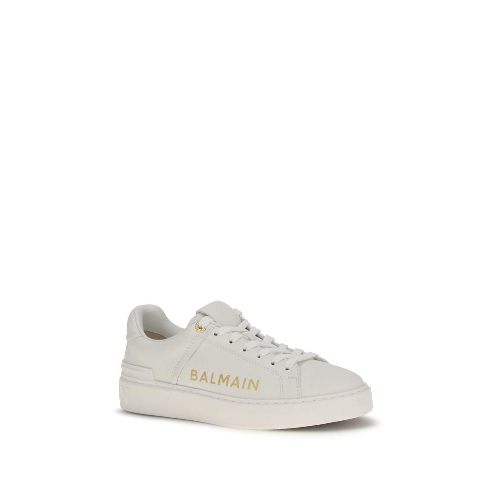 White Leather Low Top Sneakers by Balmain
