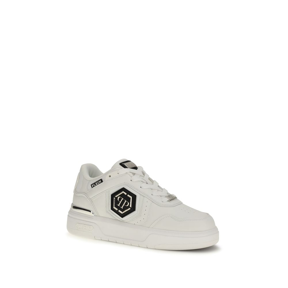 White Leather Athletic Sneakers by Philippe Plein