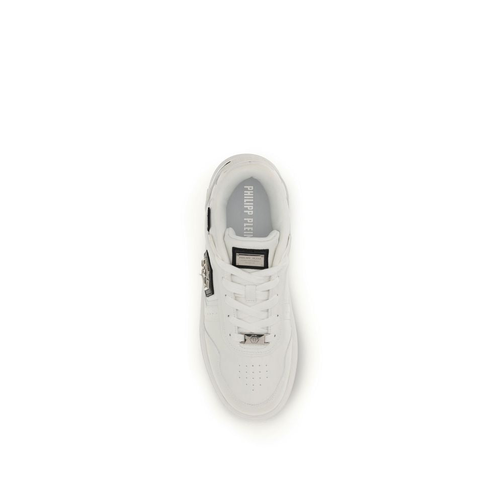 Weiße Leder-Athletik-Sneakers von Philippe Plein