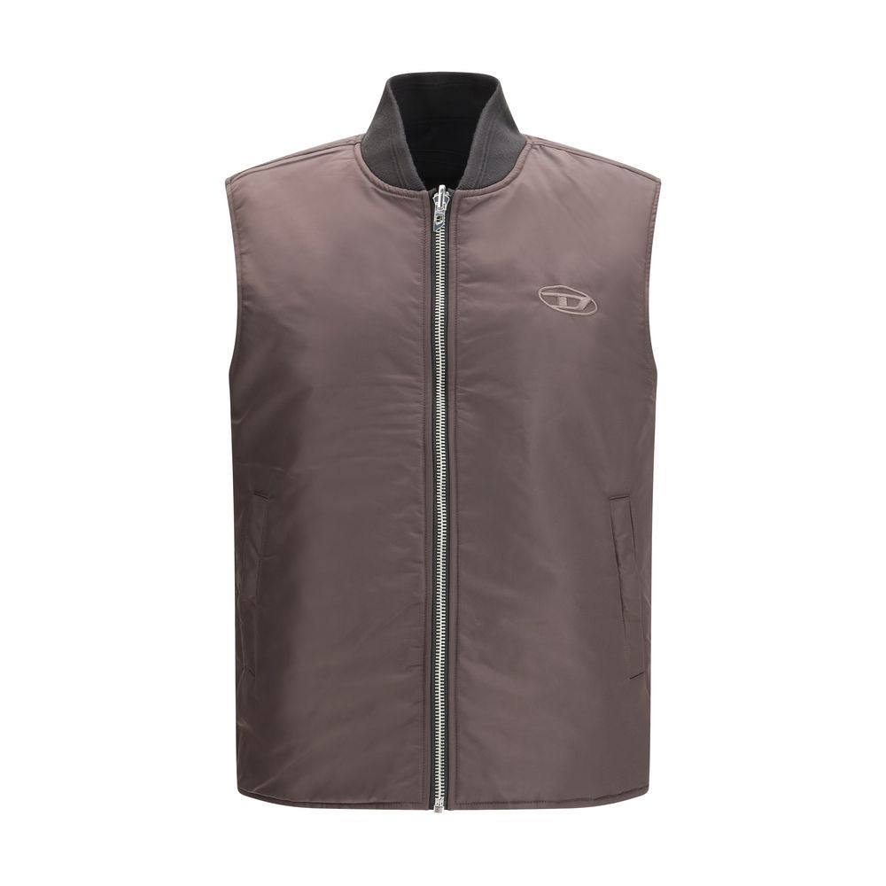 Brown Synthetic Sleeveless Jacket with Logo Patch